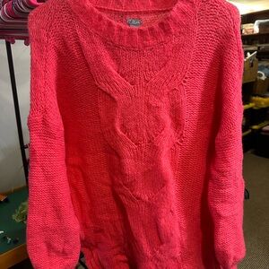 aerie Hot Pink Cable Knit Crewneck Sweater